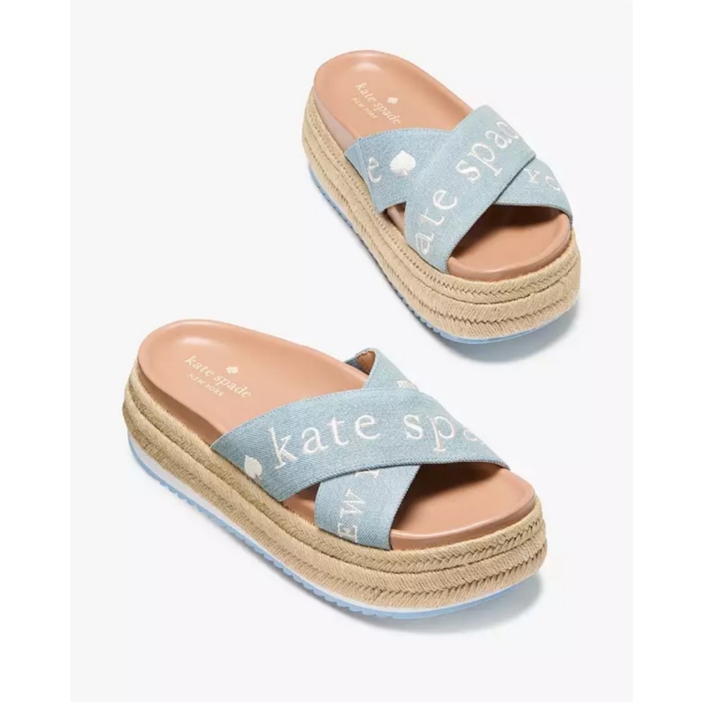 kate spade Blue denim Espadrille Platform Sandals 8.5 sold out online with box